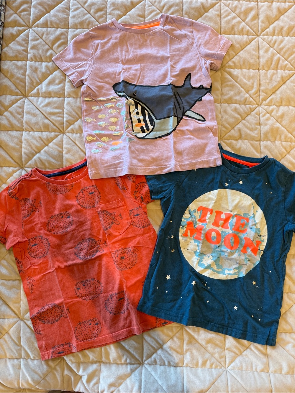 Boden Kids Graphic Tee Trio - Shark, Moon & Hedgehog Prints